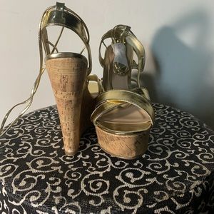 Gold wedge lace ups